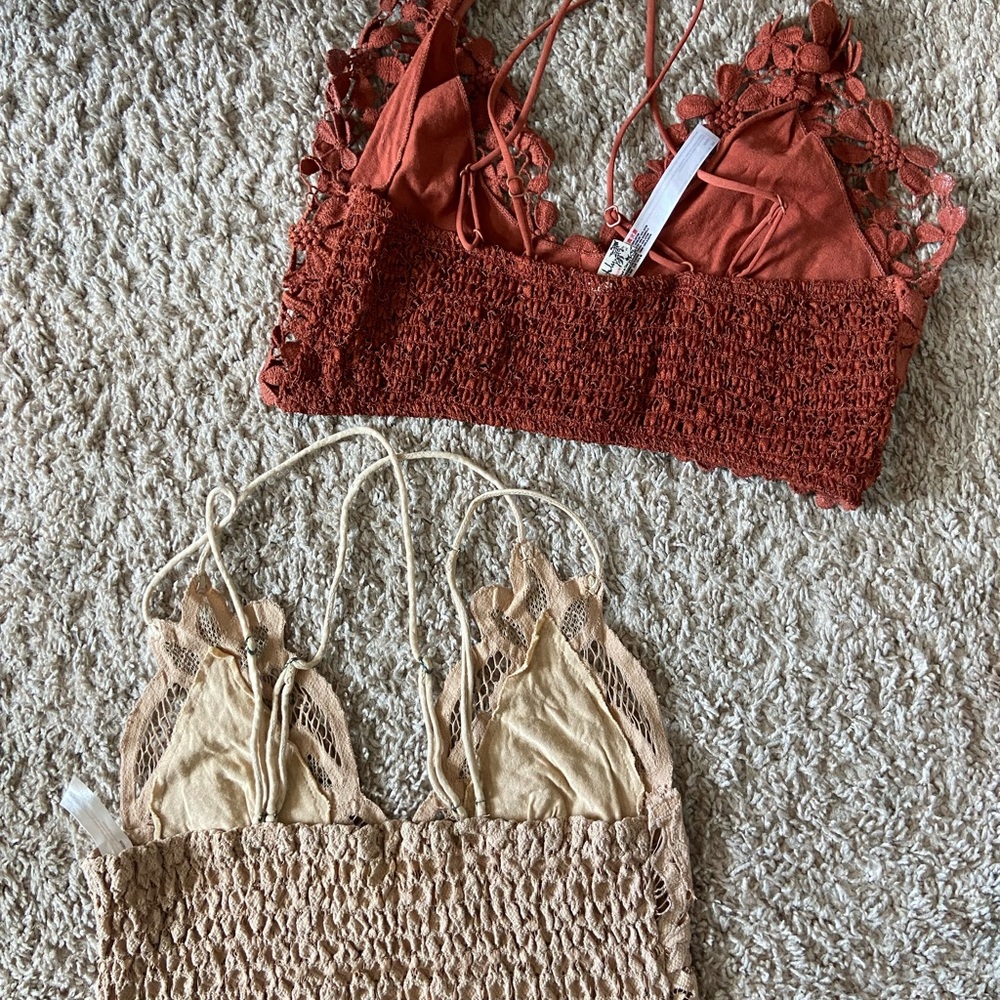 Free People Lace Bralette Set in Rust and Beige